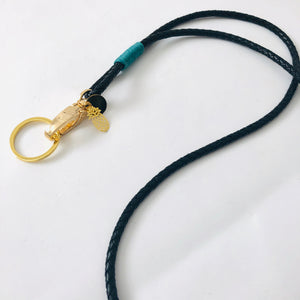 Schlüsselband zum Umhängen aus Leder - Black Gold Petrol - NURI