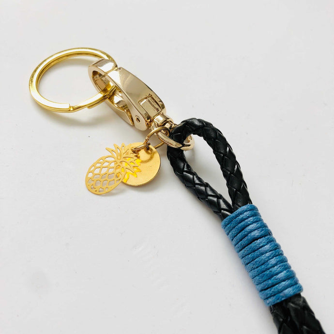 Schlüsselanhänger Leder Black-Gold Blue - NURI